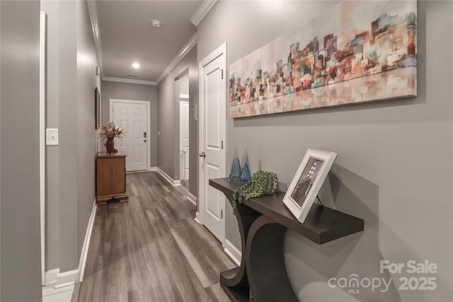 9541 Festival Way, Charlotte, NC 28215 - hall featuring ornamental molding, dark wood-style flooring, and recessed lighting