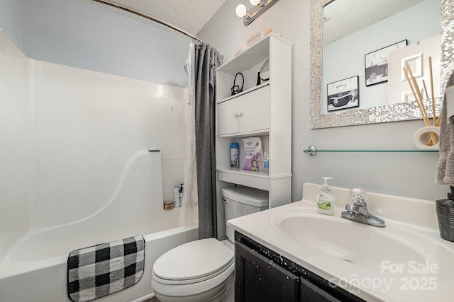 704 Willow Rd, Salisbury, NC 28147 - full bathroom with shower / bathtub combination with curtain, vanity, and a textured ceiling