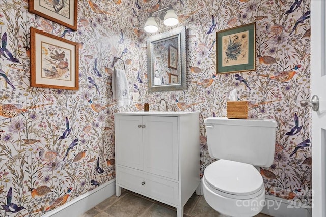 307 E Allenton St, Mount Gilead, NC 27306 - half bathroom with wallpapered walls, vanity, and tile patterned floors