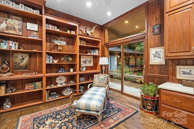 307 E Allenton St, Mount Gilead, NC 27306 - living area with wooden walls, wood finished floors, and recessed lighting
