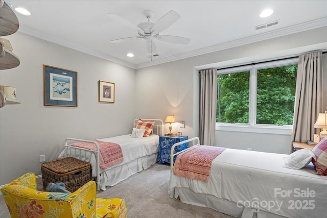 307 E Allenton St, Mount Gilead, NC 27306 - carpeted bedroom with crown molding, recessed lighting, and ceiling fan
