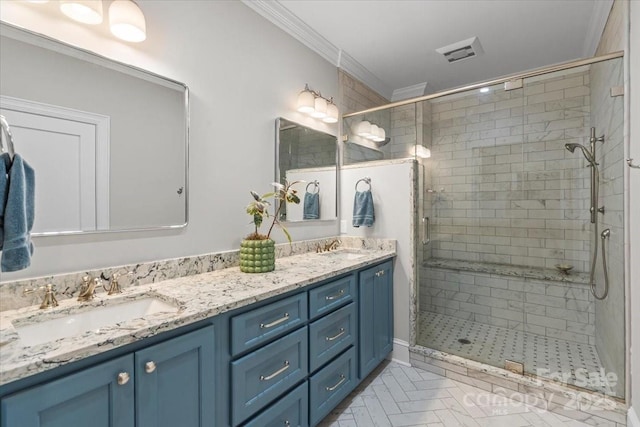 307 E Allenton St, Mount Gilead, NC 27306 - full bath with a shower stall, ornamental molding, and double vanity