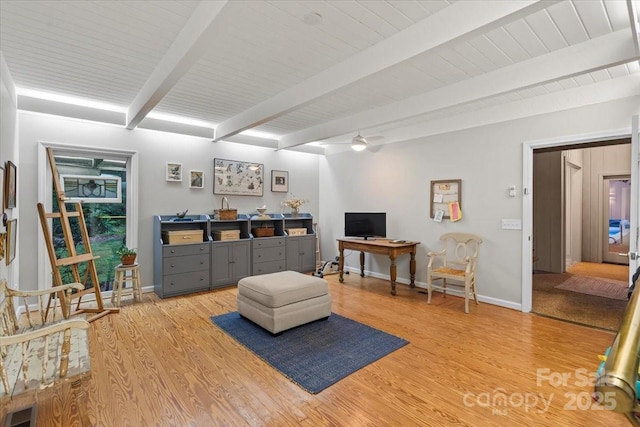 307 E Allenton St, Mount Gilead, NC 27306 - living area with beamed ceiling, light wood finished floors, and a desk