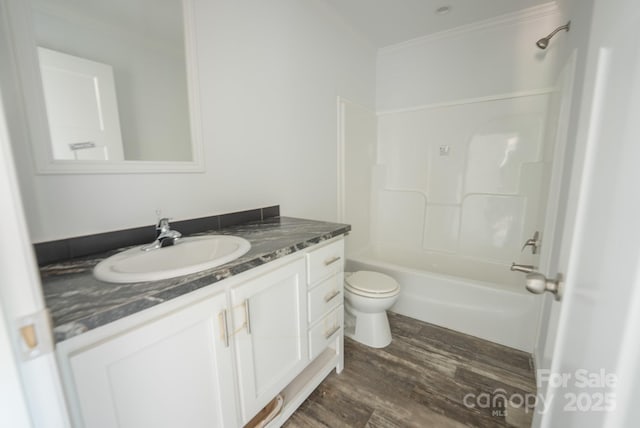 1853 Hill River Rd Unit 1, Hiddenite, NC 28636 - bathroom with ornamental molding, vanity, wood finished floors, and bathing tub / shower combination