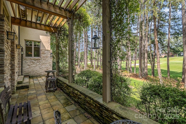 177 Yadkin Falls Rd, New London, NC 28127 - view of patio / terrace with a pergola and view of golf course