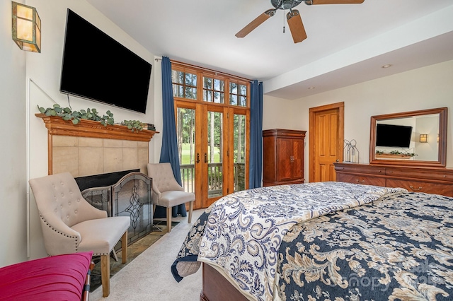 177 Yadkin Falls Rd, New London, NC 28127 - carpeted bedroom featuring access to outside and ceiling fan