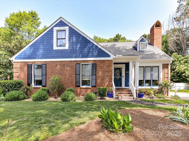 7139 Powder Mill Pl, Charlotte, NC 28277 - view of front facade featuring brick siding, a chimney, and a front lawn