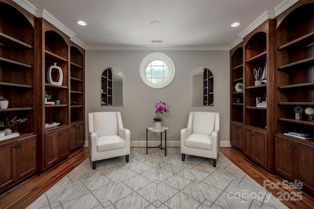 175 Rehoboth Ln, Mooresville, NC 28117 - sitting room featuring crown molding, light wood-style flooring, and recessed lighting