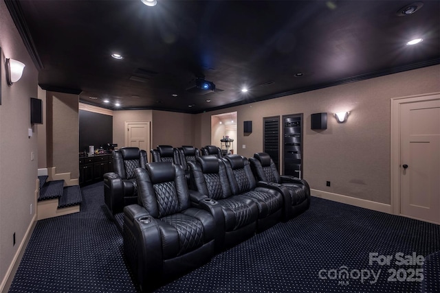 175 Rehoboth Ln, Mooresville, NC 28117 - home theater room featuring carpet flooring, crown molding, and recessed lighting