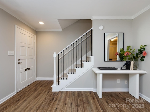 1708 Roxborough Rd Unit C, Charlotte, NC 28211 - foyer entrance with wood finished floors, crown molding, recessed lighting, and stairway