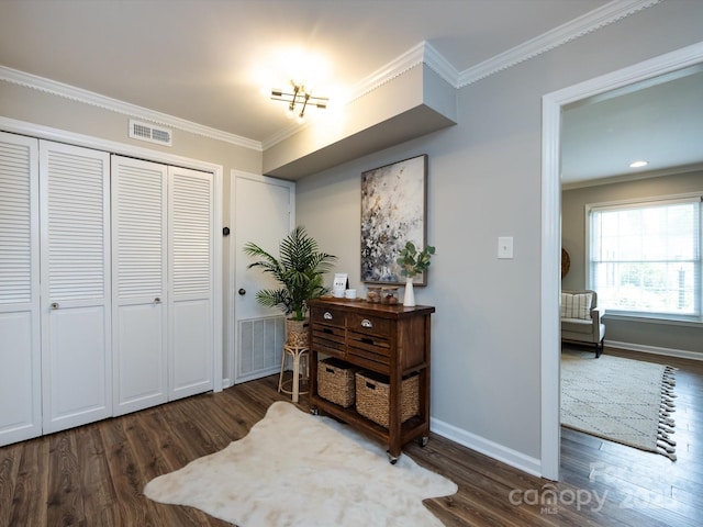 1708 Roxborough Rd Unit C, Charlotte, NC 28211 - living area featuring dark wood-style flooring and crown molding