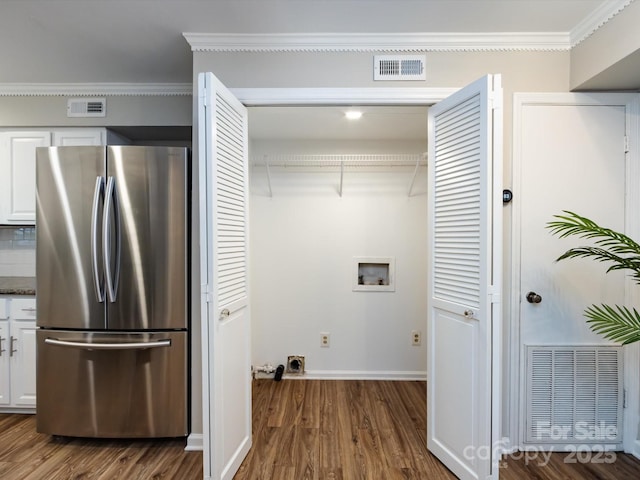 1708 Roxborough Rd Unit C, Charlotte, NC 28211 - washroom featuring washer hookup, dark wood-type flooring, and ornamental molding