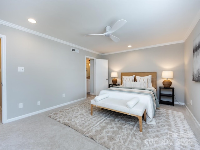 1708 Roxborough Rd Unit C, Charlotte, NC 28211 - bedroom with ornamental molding, carpet floors, recessed lighting, and ceiling fan