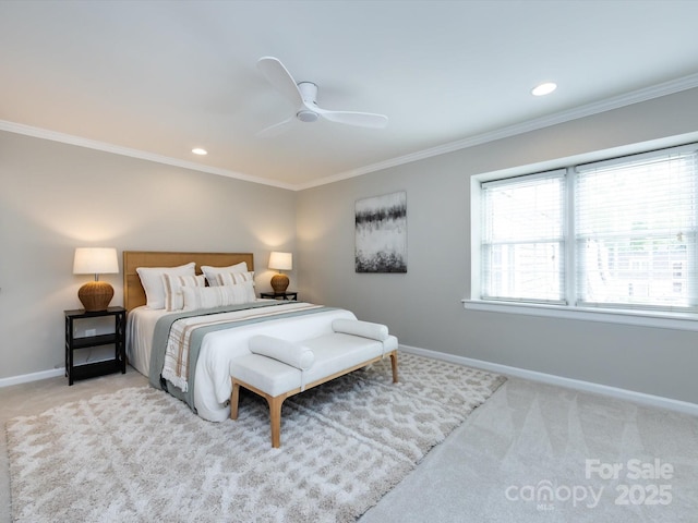 1708 Roxborough Rd Unit C, Charlotte, NC 28211 - carpeted bedroom featuring crown molding, recessed lighting, and a ceiling fan