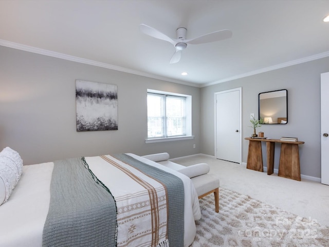 1708 Roxborough Rd Unit C, Charlotte, NC 28211 - carpeted bedroom featuring crown molding, a ceiling fan, and recessed lighting