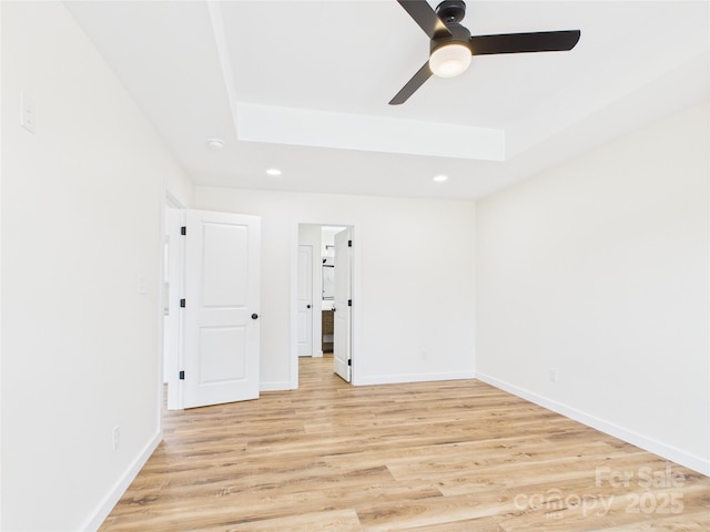 3016 Icard Rhodhiss Rd, Connelly Springs, NC 28612 - unfurnished room with a ceiling fan, a tray ceiling, recessed lighting, light wood-style floors, and a smoke detector