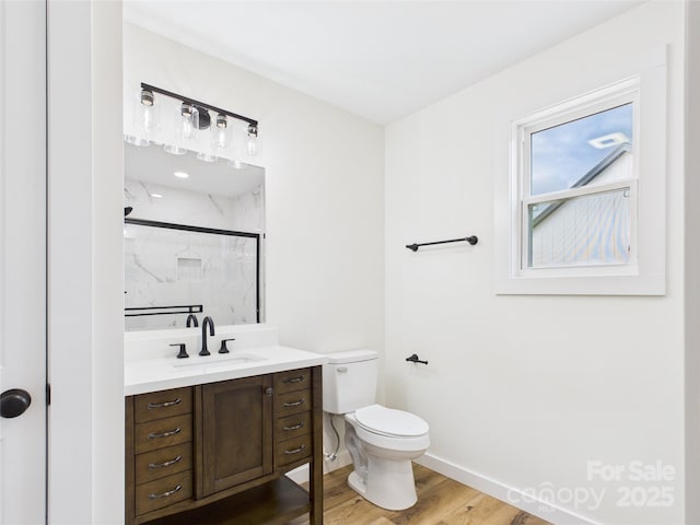 3016 Icard Rhodhiss Rd, Connelly Springs, NC 28612 - bathroom with a marble finish shower, wood finished floors, and vanity