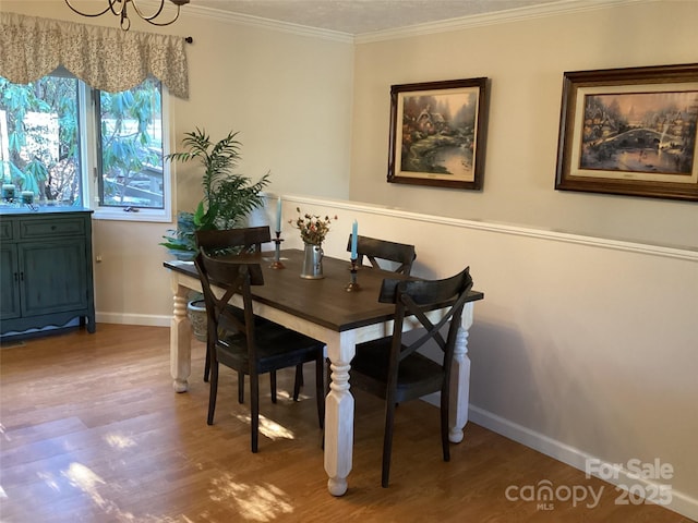 31 Rhododendron Rd, Black Mountain, NC 28711 - dining room with wood finished floors, a chandelier, and ornamental molding