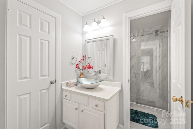 1069 Westlake Dr, Kannapolis, NC 28081 - full bath with vanity, a stall shower, and ornamental molding