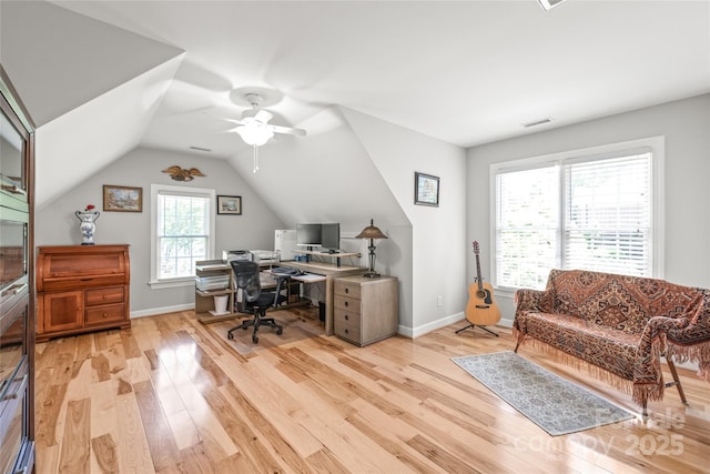 1069 Westlake Dr, Kannapolis, NC 28081 - office featuring light wood-type flooring, a ceiling fan, and lofted ceiling