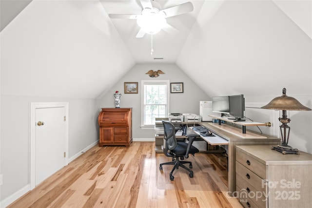 1069 Westlake Dr, Kannapolis, NC 28081 - office featuring light wood-type flooring, vaulted ceiling, and a ceiling fan