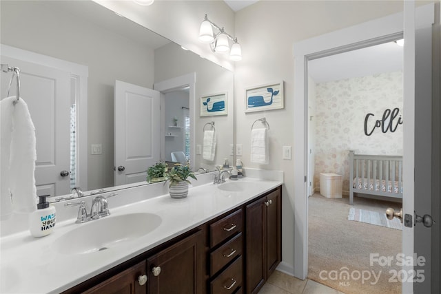 11806 Stirling Field Dr, Pineville, NC 28134 - full bath featuring double vanity and tile patterned floors
