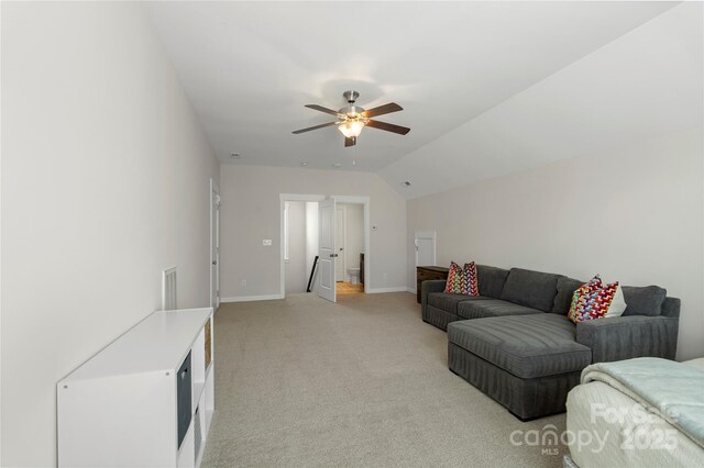 11806 Stirling Field Dr, Pineville, NC 28134 - living area with ceiling fan, light carpet, and lofted ceiling