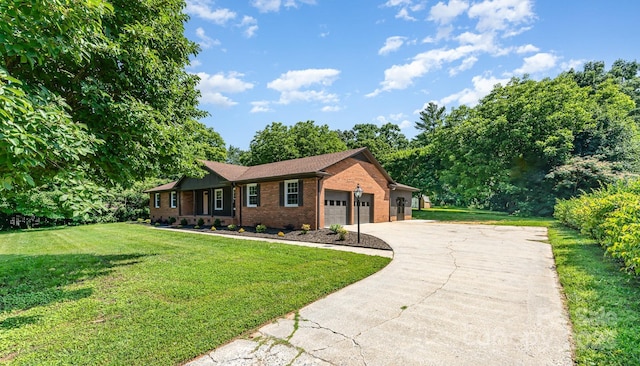 9410 Mountain Aire Cir, Charlotte, NC 28214 - ranch-style home featuring a garage, concrete driveway, brick siding, and a front lawn