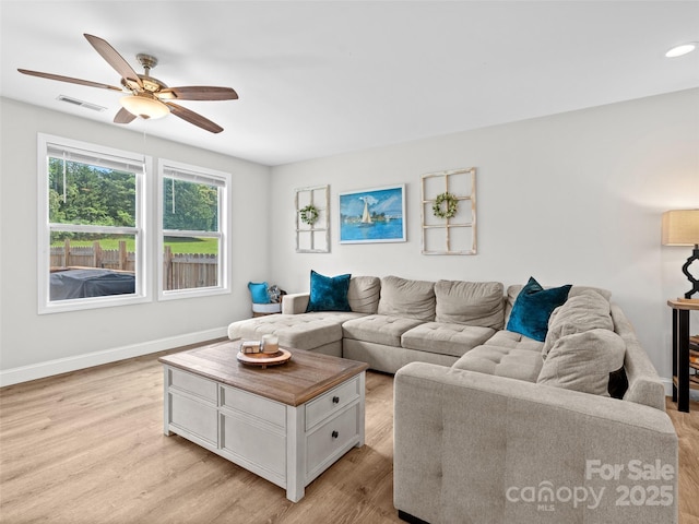 21 Brown Trout Trl, Candler, NC 28715 - living room featuring ceiling fan, light wood-type flooring, and recessed lighting