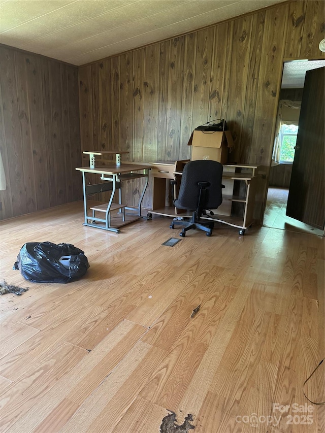 107 Round Pond Rd, Rutherfordton, NC 28139 - office area featuring wood walls and light wood-type flooring