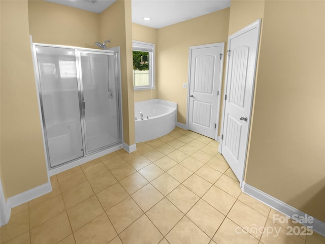 13419 Morgan Lee Ave, Charlotte, NC 28213 - bathroom featuring a stall shower, a bath, and tile patterned flooring