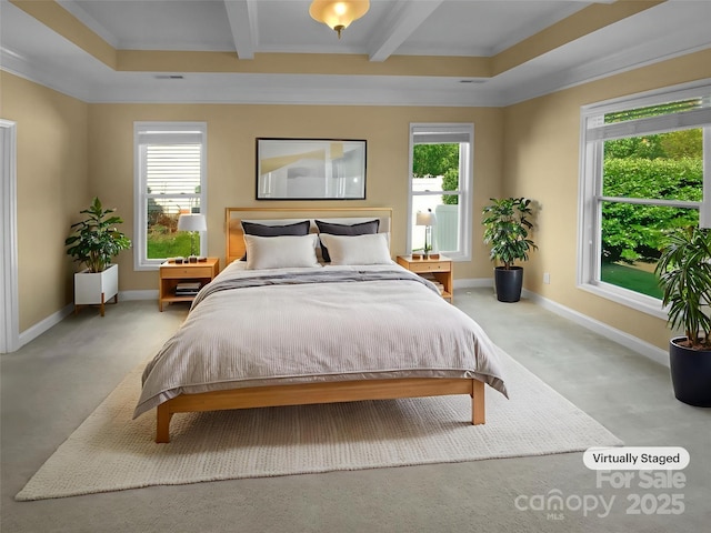 13419 Morgan Lee Ave, Charlotte, NC 28213 - carpeted bedroom featuring multiple windows, beam ceiling, and crown molding