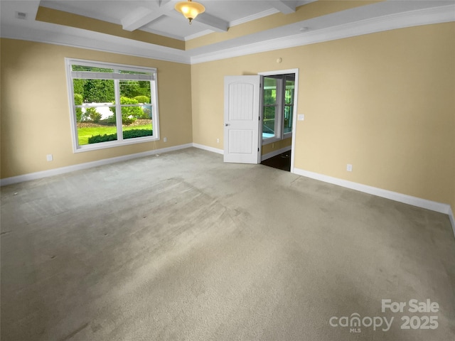 13419 Morgan Lee Ave, Charlotte, NC 28213 - carpeted empty room featuring crown molding, coffered ceiling, and beamed ceiling