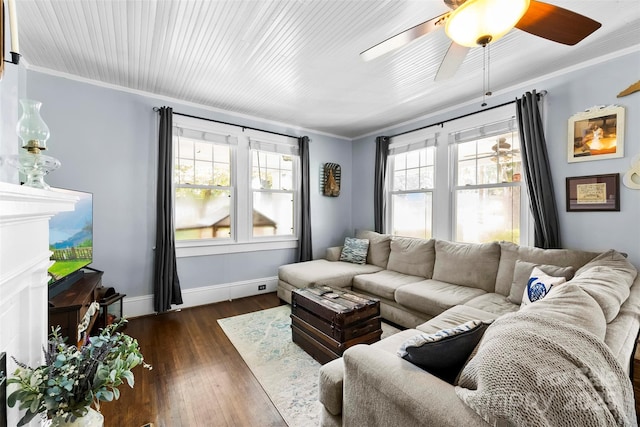 1210 Jackson Rd, Gastonia, NC 28052 - living area with dark wood-style flooring, crown molding, and a ceiling fan