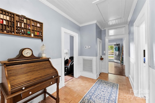 1210 Jackson Rd, Gastonia, NC 28052 - entrance foyer with ornamental molding and a wainscoted wall