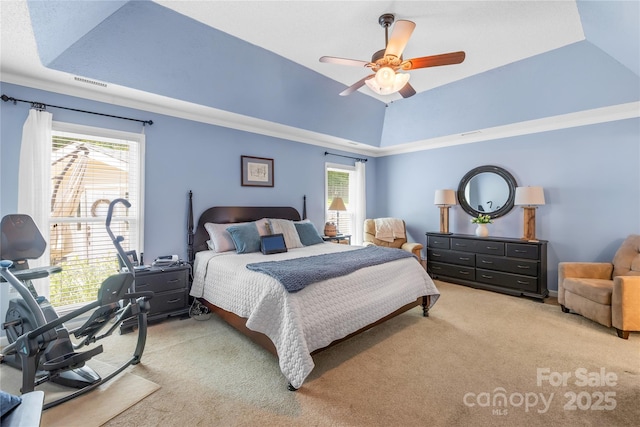4313 Wynborough Ln, Charlotte, NC 28269 - bedroom with carpet floors, a raised ceiling, ceiling fan, and a desk