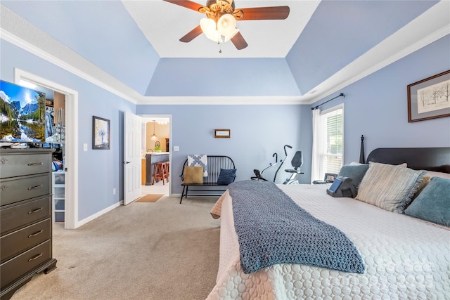4313 Wynborough Ln, Charlotte, NC 28269 - bedroom featuring light colored carpet, a tray ceiling, ceiling fan, crown molding, and a spacious closet