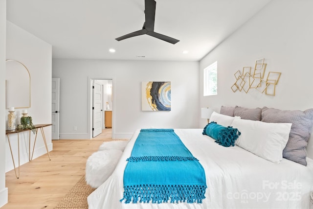 2733 Cowles Rd, Charlotte, NC 28208 - bedroom with light wood-style flooring, recessed lighting, and a ceiling fan