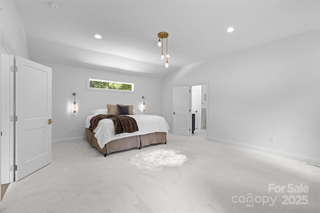 3701 Table Rock Rd, Charlotte, NC 28226 - bedroom with lofted ceiling, light colored carpet, and recessed lighting