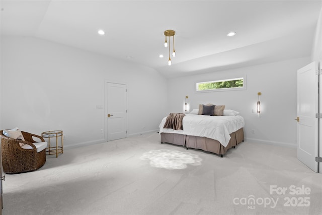 3701 Table Rock Rd, Charlotte, NC 28226 - bedroom featuring vaulted ceiling, light carpet, and recessed lighting