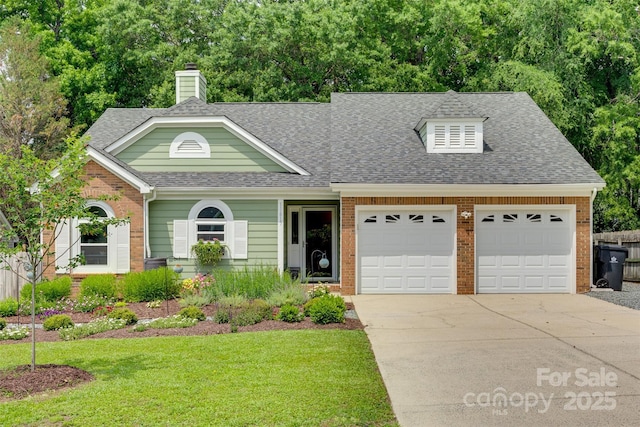 11615 Chadburn Ln, Charlotte, NC 28215 - view of front of property with brick siding, a garage, a shingled roof, and driveway