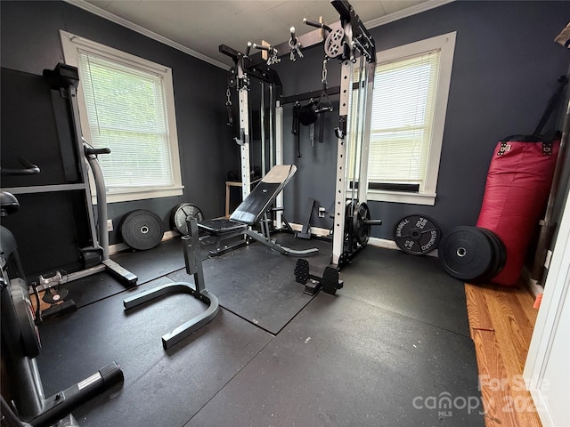 1314 Hathcock Ave, Albemarle, NC 28001 - exercise room with crown molding and baseboards