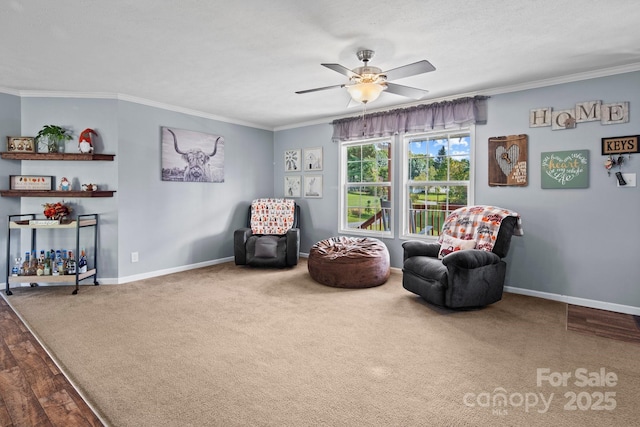 32 Bishop Ln, Flat Rock, NC 28731 - living area with ceiling fan, crown molding, carpet, and wood finished floors