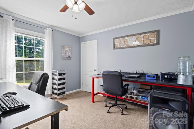 32 Bishop Ln, Flat Rock, NC 28731 - office with crown molding, carpet floors, and a ceiling fan
