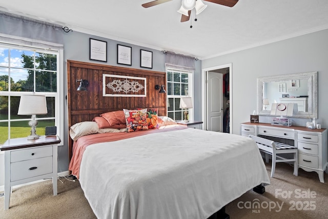 32 Bishop Ln, Flat Rock, NC 28731 - bedroom with light colored carpet, crown molding, and a ceiling fan