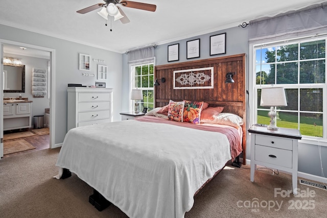 32 Bishop Ln, Flat Rock, NC 28731 - bedroom featuring carpet flooring, ensuite bathroom, and ceiling fan