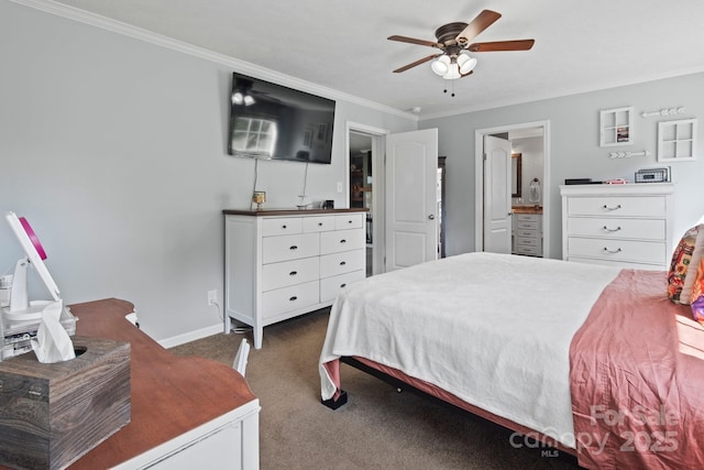 32 Bishop Ln, Flat Rock, NC 28731 - carpeted bedroom featuring ornamental molding, ensuite bathroom, and ceiling fan