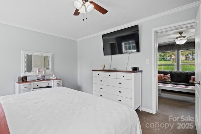 32 Bishop Ln, Flat Rock, NC 28731 - bedroom featuring dark carpet, crown molding, and a ceiling fan