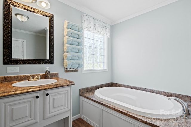 32 Bishop Ln, Flat Rock, NC 28731 - bathroom featuring crown molding, vanity, and a bath