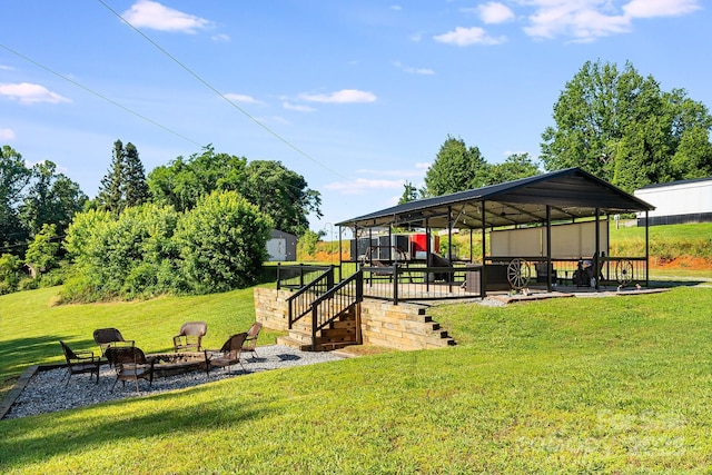 32 Bishop Ln, Flat Rock, NC 28731 - view of grassy yard featuring a fire pit and stairway
